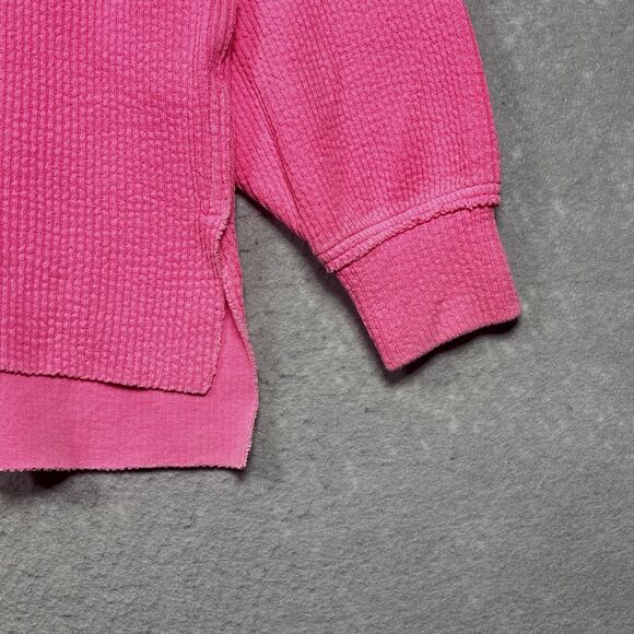 AERIE Sweater S Hot Pink Textured V-neck Oversized Ribbed Sweater Athlesiure - Picture 4 of 13